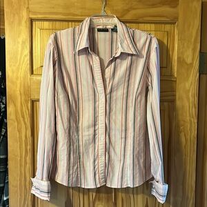 New York & Company Pink Striped Blouse